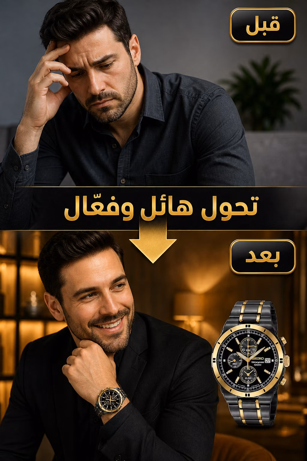 قبل وبعد ارتداء الساعة